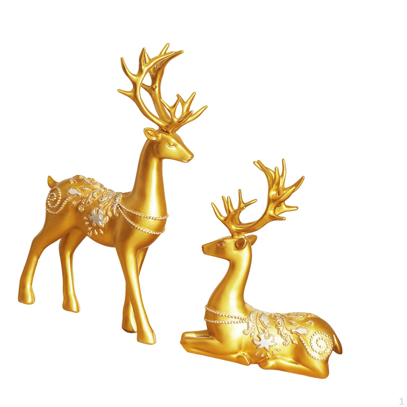 

2Pcs Reindeer Figurine ,Deer Statue Sculpture Decor ,Decorative Statues Christmas without Ball
