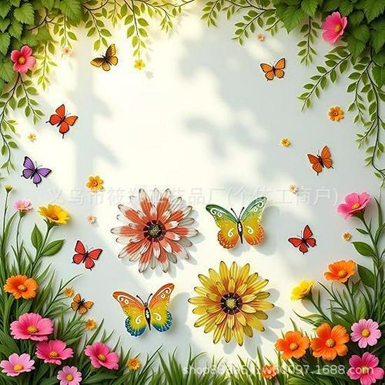 4-Piece Metal Flower & Butterfly Wall Art Set for Garden, Bedroom, or Living Room