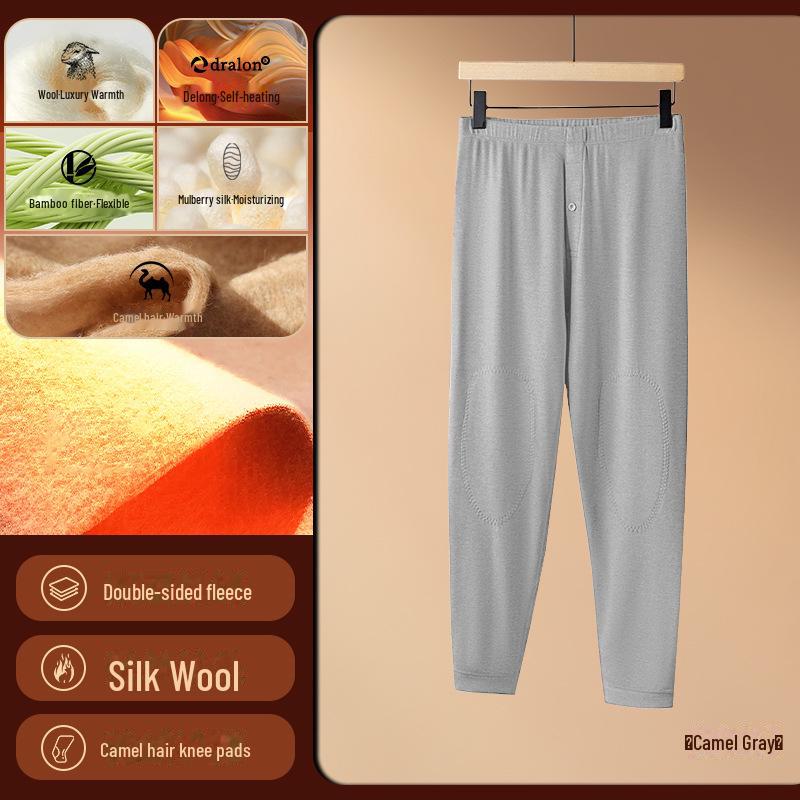 

Мужские леггинсы из верблюжьей шерсти и шелка с наколенниками — теплые, однотонные, на осень/зиму