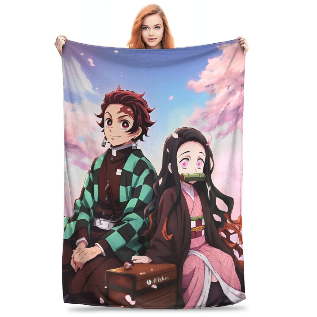 Super Soft Slayers Kimetsu Yaiba Manga Throw Blanket Premium Fleece Lightweight Bed Blanket Cozy Plush Blankets All Season Use