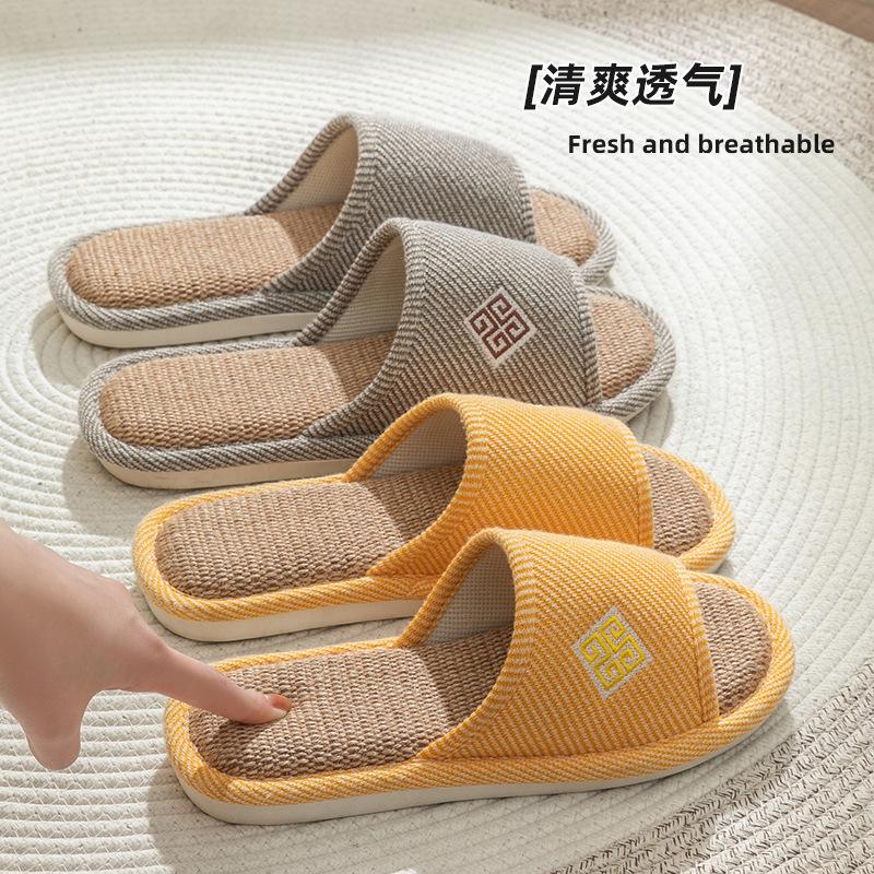 New autumn linen slippers home slippers thick bottom non-slip silent cotton and linen slippers four seasons