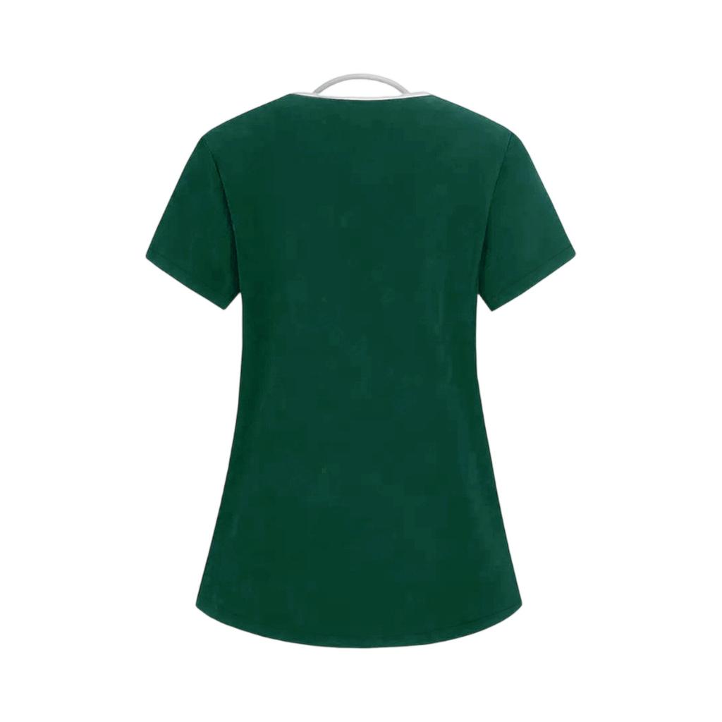 Women's Elastic Quick-Drying V-Neck Pocket Short-Sleeve Caregiver Work Uniform