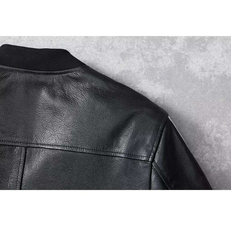 Embroidery Patches Baseball Jackets Genuine Cowhide Leather Jacket Men Motorcycle Biker Coats Autumn Mens Coat