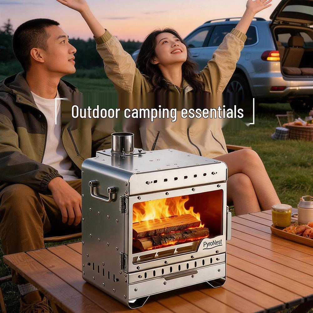 Stainless Steel Outdoor Camping Stove for Heating, Firewood, Tea Brewing, and Fire Pit