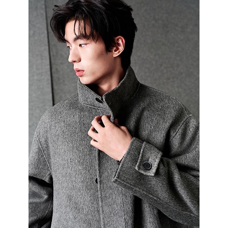 GXG Men's Classic Alpaca Wool Silk Stand Collar Long Coat