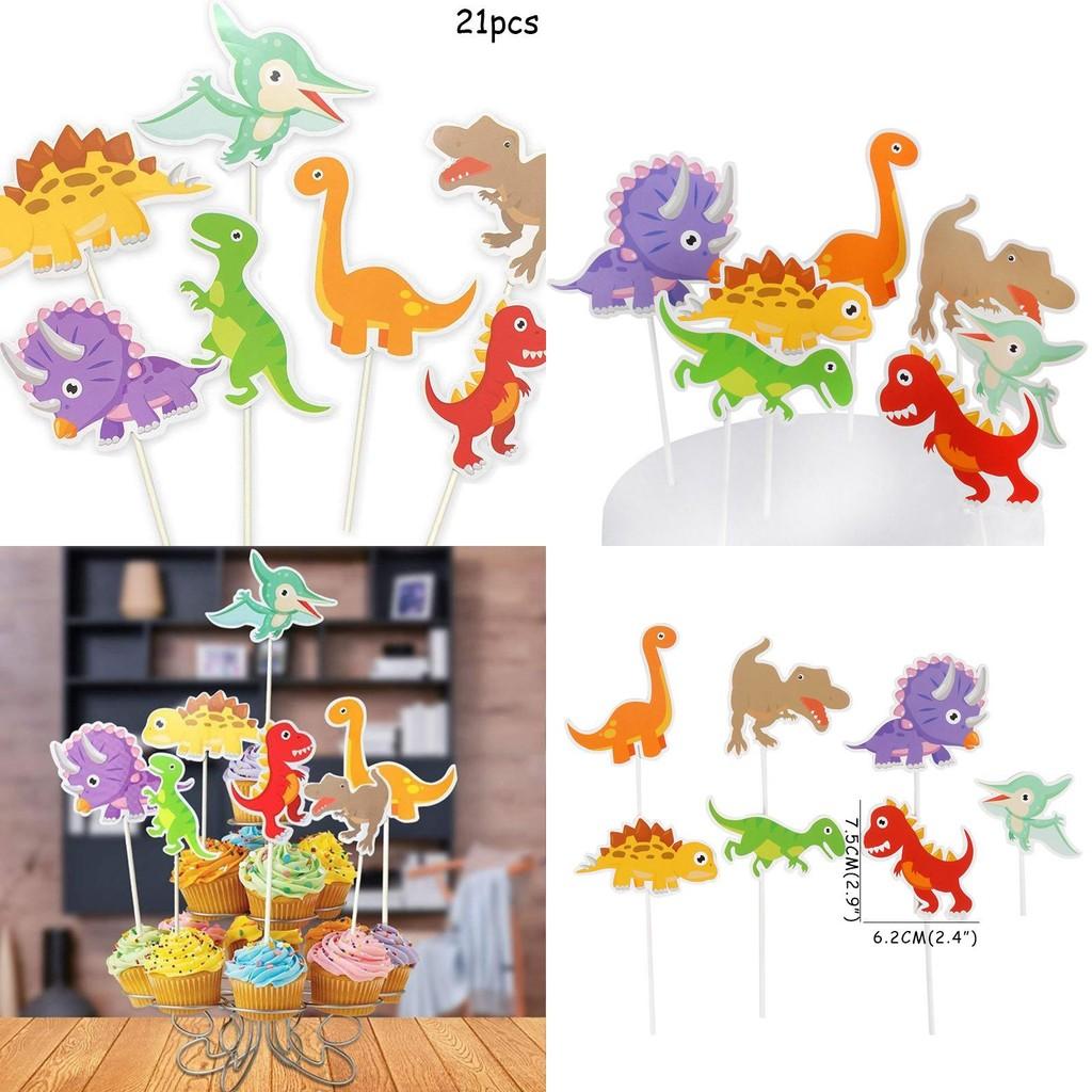 Themed Cake Dinosaur Accessory Paper Flag Plugin Set Birthday Decoration Party