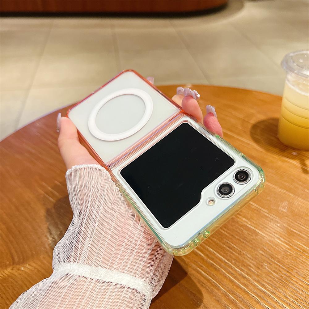 

Gradient Clear Acrylic for Magsafe Phone Case for Samsung Galaxy Z Flip 7 FE 6 5 4 3 Flip7 Flip6 Magnetic Wireless Charge Cover Galaxy Z Flip5