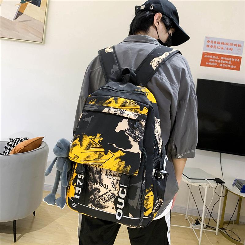 Mode Automne Cartable Personnalité Féminine Camouflage Graffiti Couple Sac à Dos Grande Capacité Sac à Dos Étudiant Masculin
