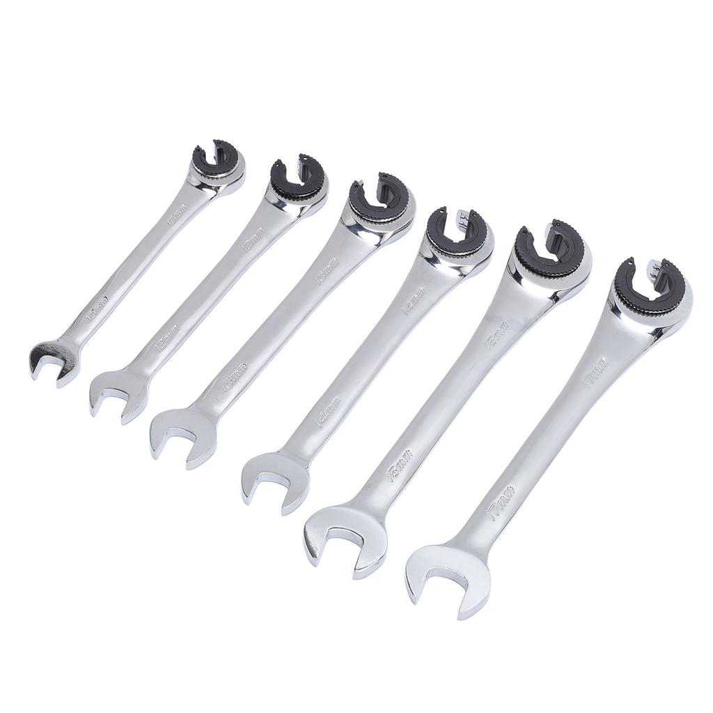 6PCS Open Ratchet Wrenches Flare Nut Wrench Set for Fuel Brake Air Conditioning Lines 10mm 12mm