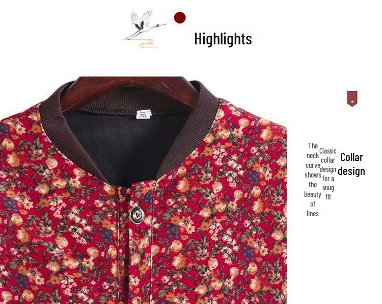 Elegant Floral Plus Size Jacket for Mid-Aged & Elderly Women - Spring/Autumn Casual & Fashionable Baseball Uniform Style