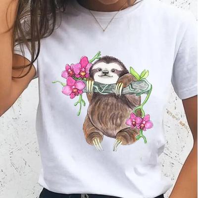 Kadın Tişörtleri Tembel Hayvan Tembel Çiçek Sevimli Kadın T Karikatür Giysiler Kısa Kollu Rahat Moda Bayan Grafik Üst Tişört Tişört