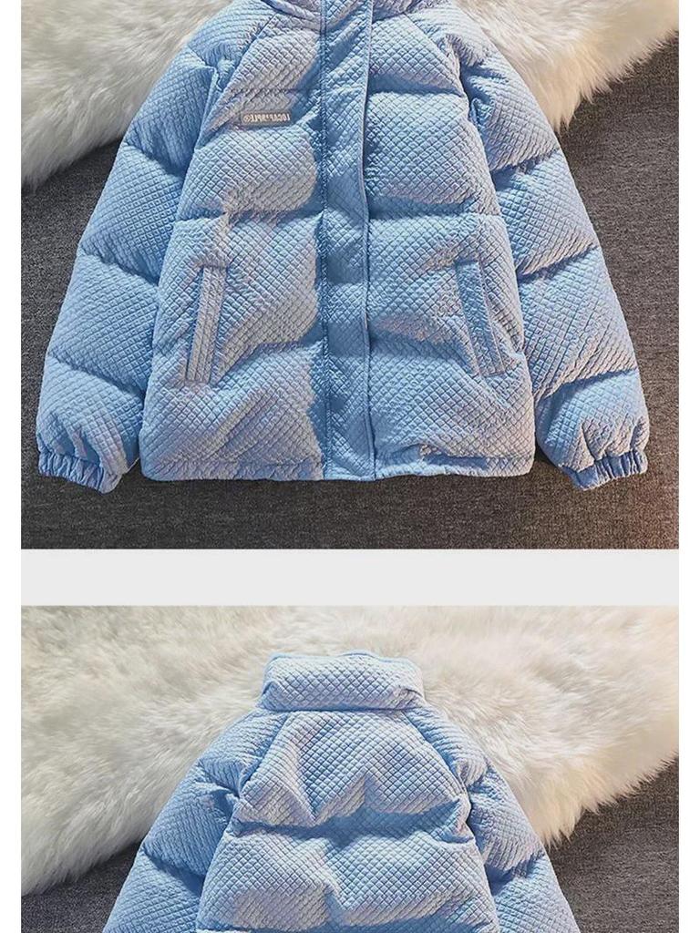 Hongkongská retro vaflová bavlněná bunda pro drobné ženy – Zimní volný střih, zateplený kabát se stojáčkem