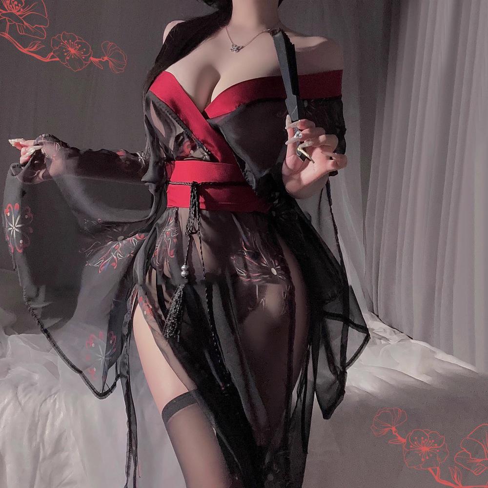 2025 Sexy Quick-Release Kimono Pajamas: Seductive Japanese Dark Robe