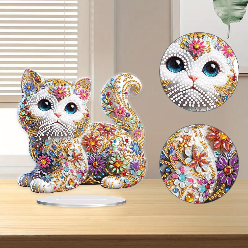 Special Shape Cat Table Top Diamond Painting Ornament Kits Diamond Painting Tabletop Ornaments Kit for Home Office Desktop Decor