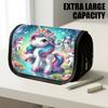 1pc Double Layer Flip Pencil Case, Castle Unicorn, Large Capacity, Portable Polyester Pen Storage Bag with Zipper Closure, Ideal for School & Office S