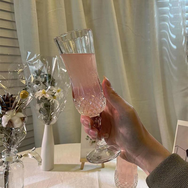 6pcs Set Champagne Goblet High Legged Wine Glasses Cocktail Red Wine Brandy Glasses Drinkware Party Bar Wedding Gift Transparent