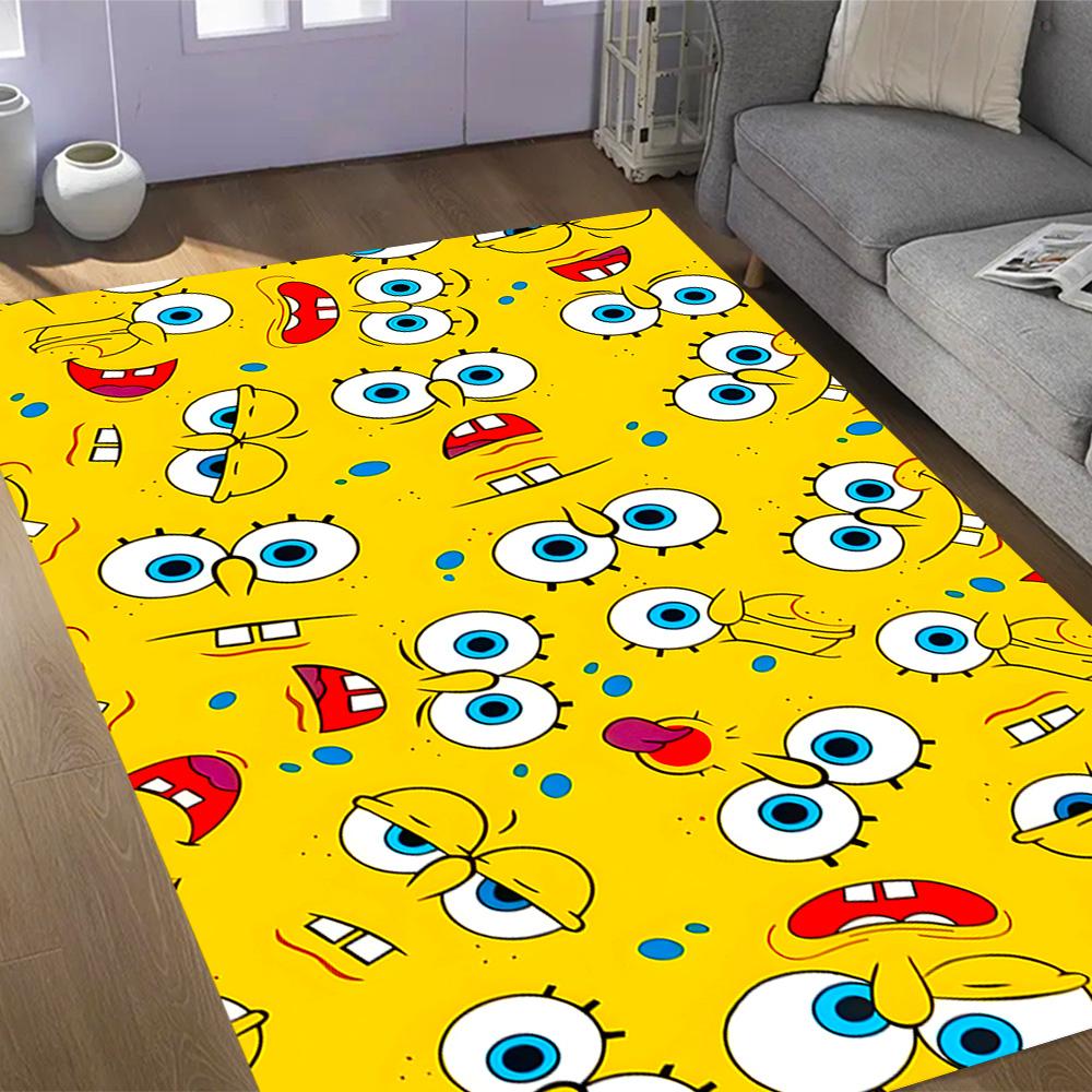 Happy Spongebob Happiness Themed Anti-Slip Rugs - Polyester Home Decor, Suitable for Bedrooms, Living Rooms, Doorways, Studios, and Decorations