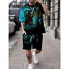 Urban Street Fashion Trend Men's Round Neck Short Sleeved Shorts Set, Outdoor Simple Casual and Comfortable