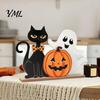 Compact Festive Ornaments Halloween Table Decor, Wooden Black Cat Ghost Pumpkin Decorations Indoor Cute Burr Free Wood Crafts Gifts, Room Decor
