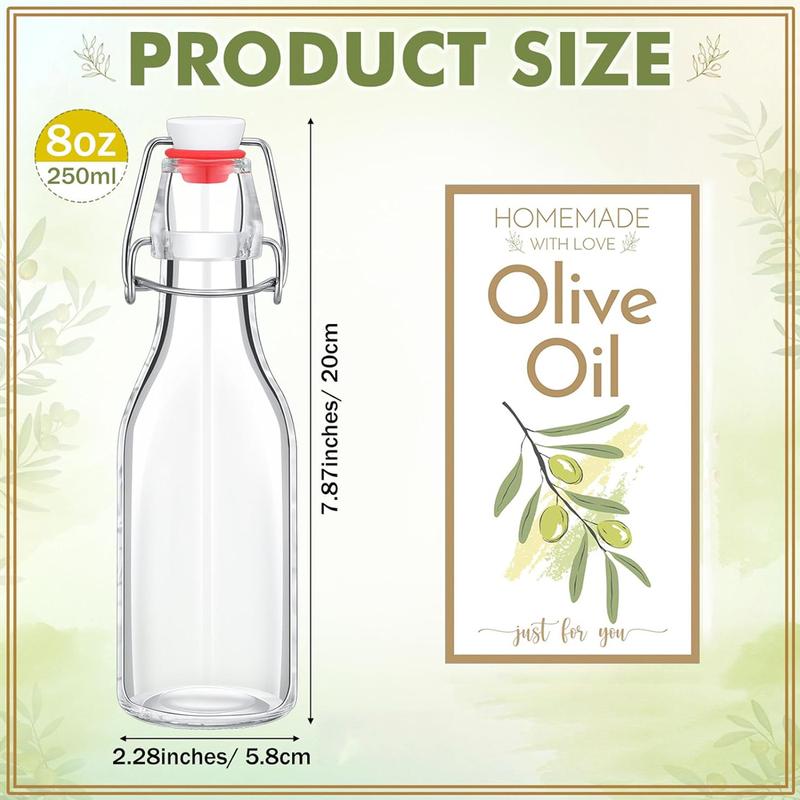 Swing Top Glass Bottles for Olive Oil Homemade 8 Oz Clear Flip Top Bottles with Airtight Lids Labels for Storing Homemade Oil