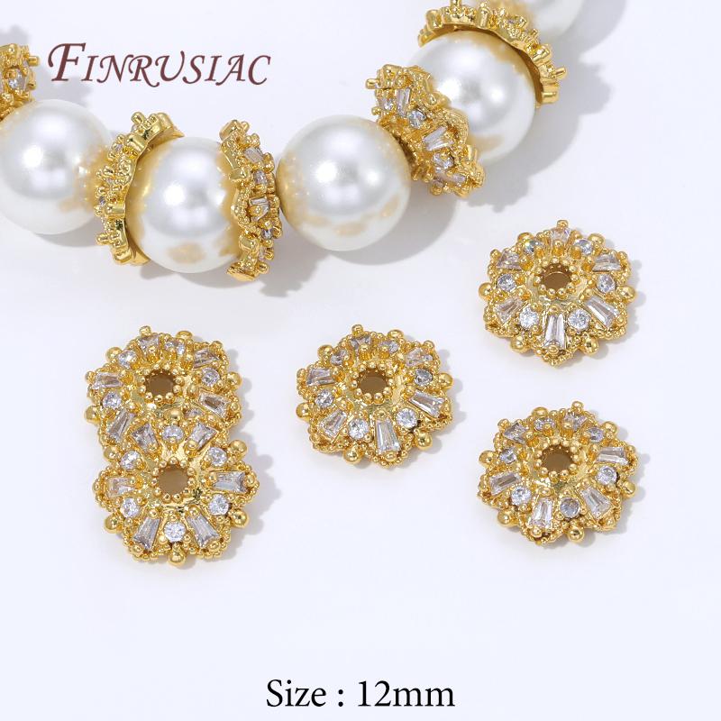 2/4/6Pcs 18K Gold Plated Zircon Beads Caps For Jewelry Making,Round Caps For Beads,DIY Bracelets&Necklaces Accessories