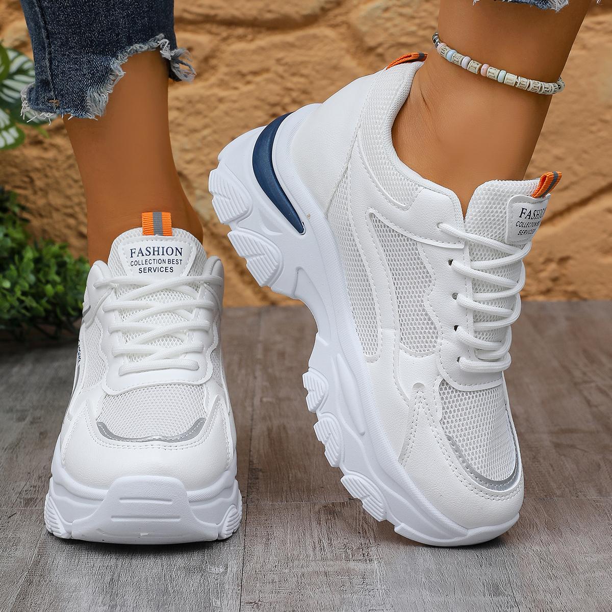 

Spring/Autumn Round Head Mesh Breathable Casual Sneakers Fashionable New Comfortable Thick-soled Walking Shoes for Women 35