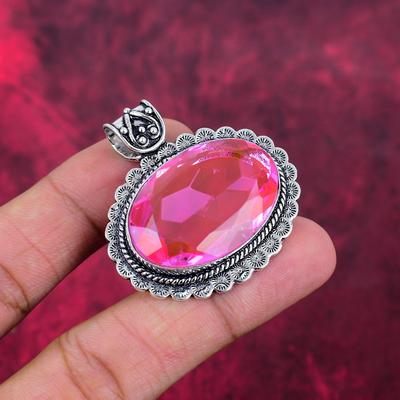 Ciondolo topazio rosa, gioielli in argento sterling massiccio 925 con pietre preziose, ciondolo fatto a mano, per il Ringraziamento