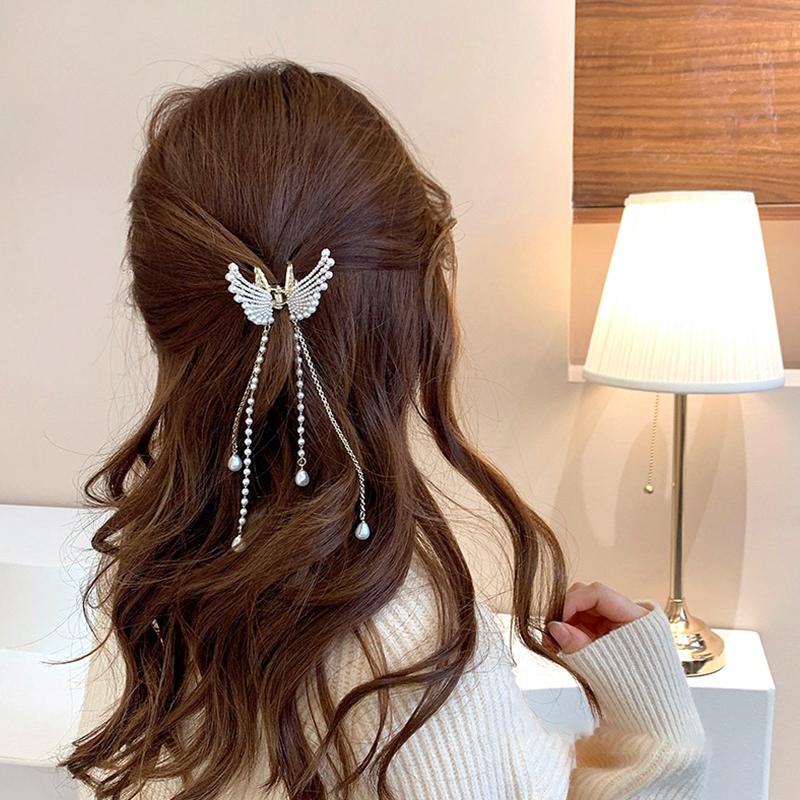 Tassel Butterfly Pearl Hair Clip Women Hair Claw Hairpin Hair Crab Hairaccessory