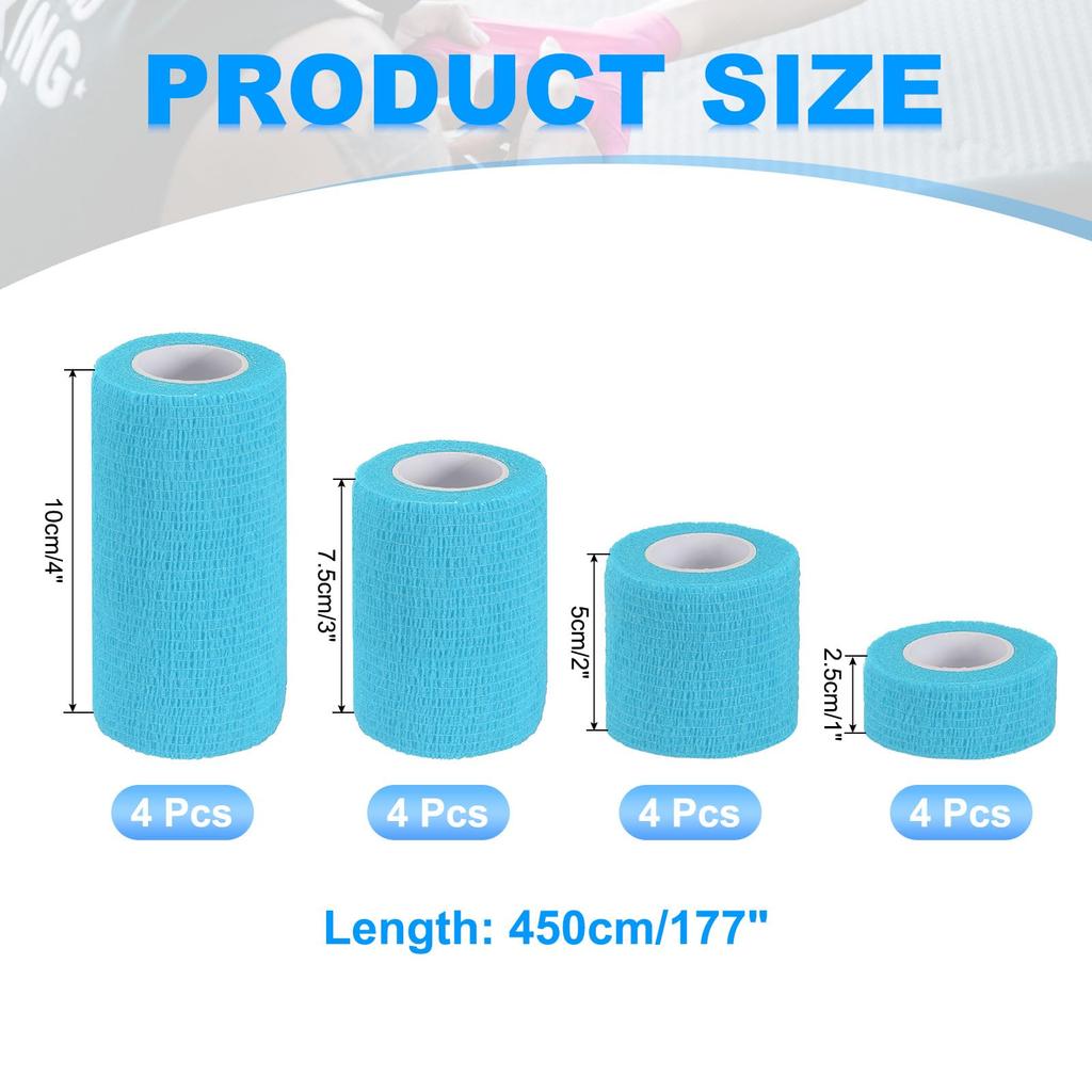 PATIKIL Bandage 16 5 Wrap for Athletic and Outdoor Sky Blue 1"/2"/3"/4" Self-Adhesive Wraps, Count, Yards, Elastic, Breathable, Self-Adhesive Tape,