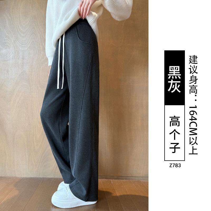 Text Pattern Velvet Wide-leg Pants Women's Autumn and Winter New Casual Woolen Pants Straight Wool Narrow Version Banana Pants