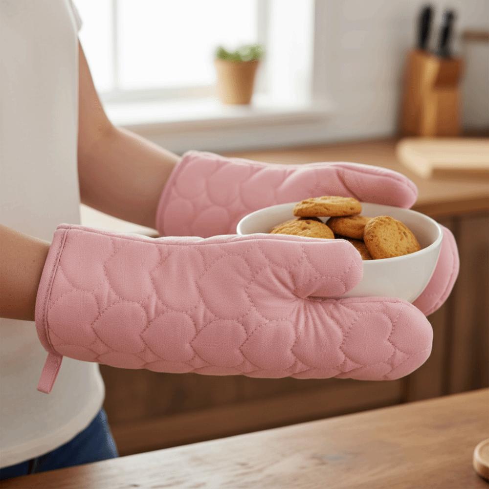 4 sztuki/zestaw Pogrubiony Zestaw Rękawic Kuchennych na Piekarnik w Kształcie Serca Antypoślizgowe Rękawice Izolowane Rękawice do Kuchenki Mikrofalowej Naczynie