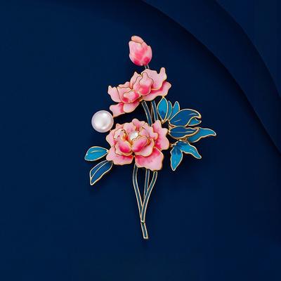 National Color Peony Brooch High-End Female Chinese Style Enamel Painted Corsage Good Luck Auspicious Flower Pin Classical Accessories