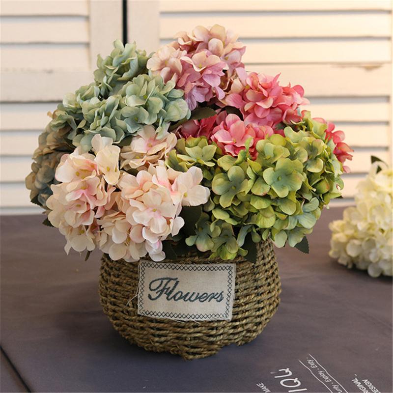 6 Artificial Heads Silk Hydrangea Fake Flower Bridal Bouque Wedding Home Decor