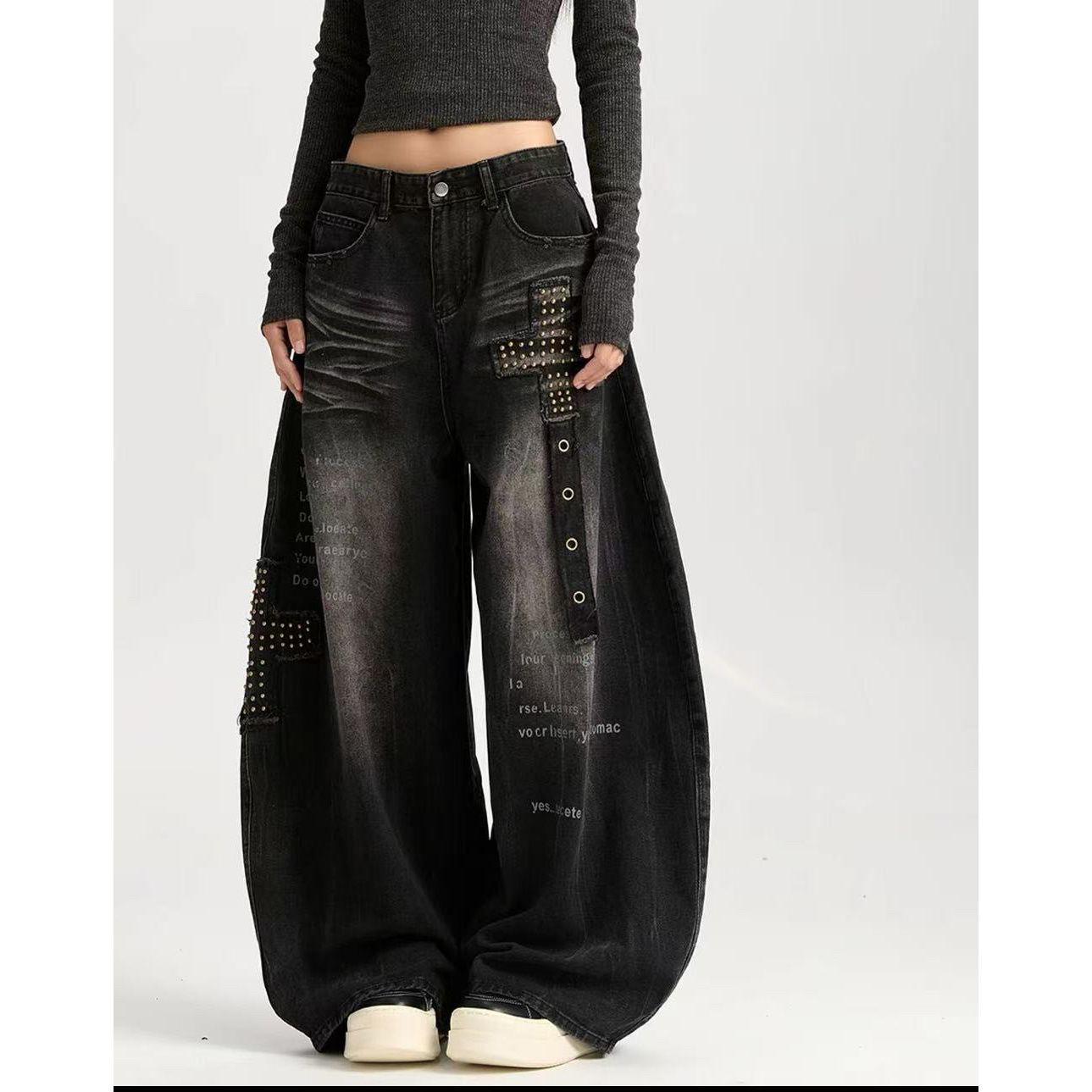 

Petite Retro Spicy Girl Wide-Leg Jeans - Autumn Casual Slimming Design for Women M чёрный