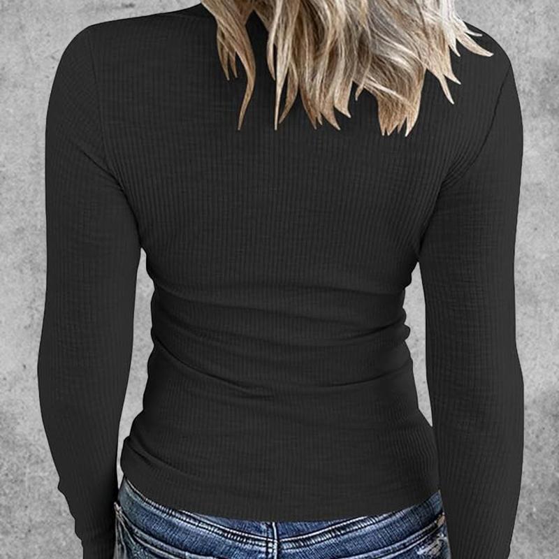 Sexy Base Shirt, Autumn and Winter, Long Sleeved, Top, Knitted Inner Layer, V-neck, Slim Fit, Basic Style, Solid Color T-shirt