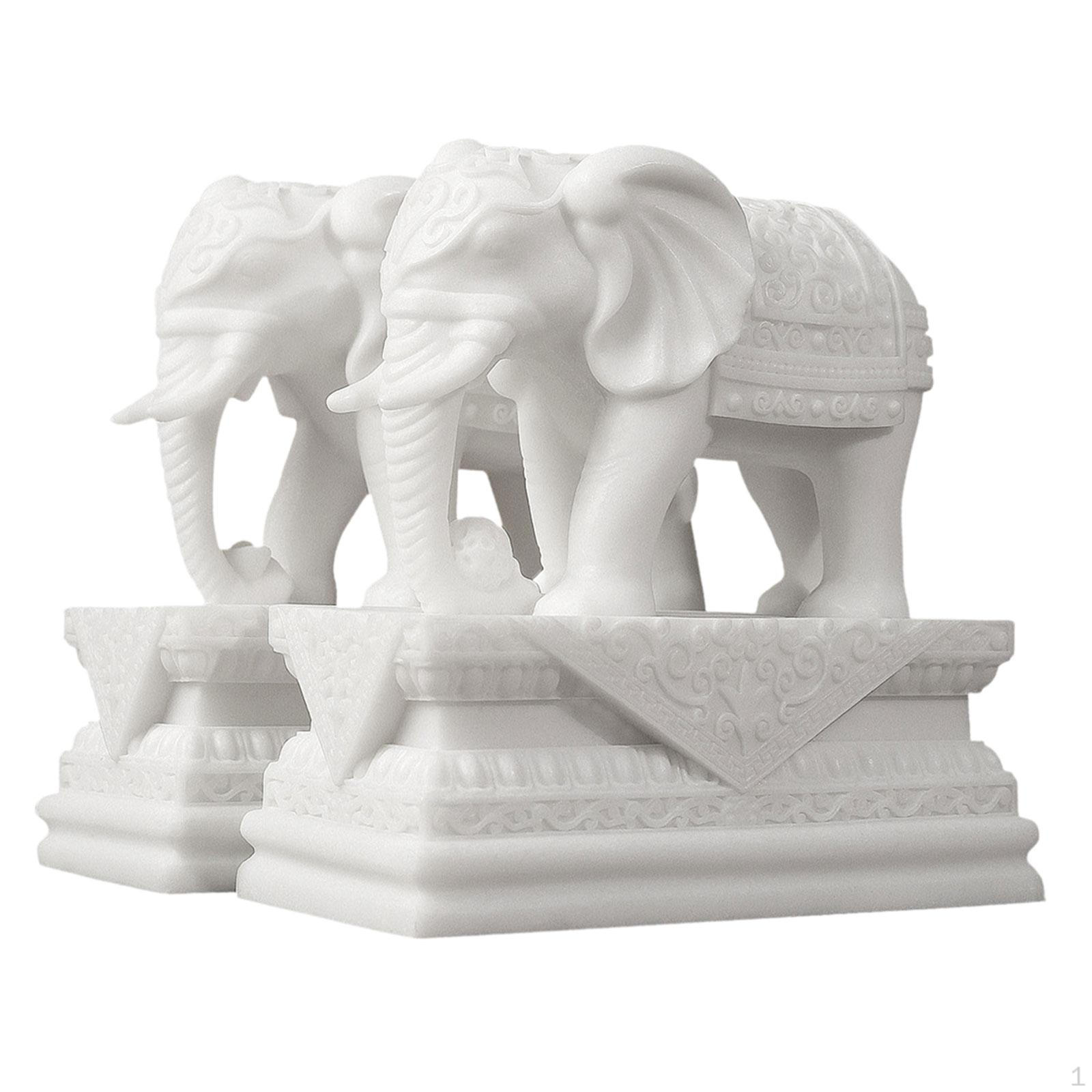

2x Chinese Feng Shui White Elephant Figurines Good Luck Ornament Decorative Desk Collection for