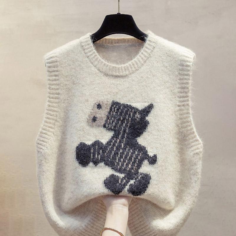 

Vest for Women Cotton Winter Knitted Sweater Sleeveless Tops Vest Soft Thickened Casual Vest S белый