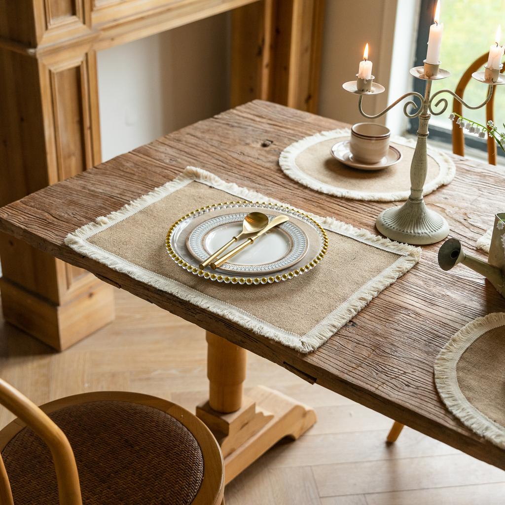 Covoraș pentru mâncare occidentală japoneză Iută coreeană pentru exterior Petrecere Asia de Sud-Est Culoare solidă Dantelă Masă de dining Covoraș izolator Suport de pahar