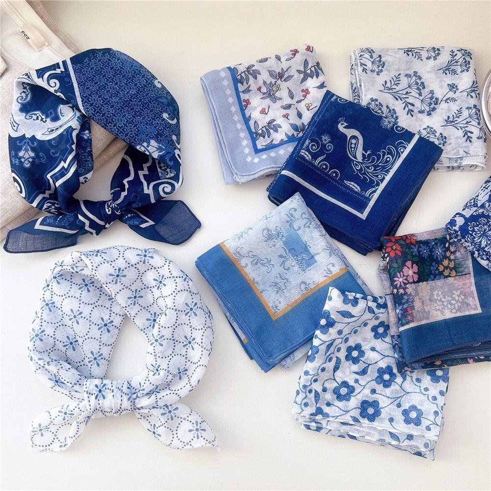 Cashew Small Square Scarf Floral Square Handkerchief Simple Printed Silk Scarf  Vacation