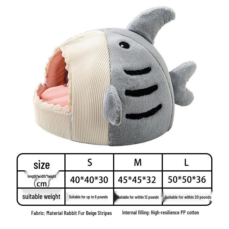 Shark-Shaped Cat and Dog Nest: Cozy, Enclosed, All-Season Comfort and Security
