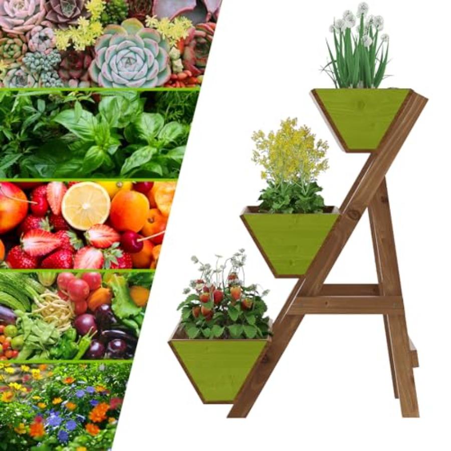 3-Tiers Wooden Raised Garden Bed Planter Box Flower Pots Vertical Garden Planter Wood Plant Stand for Vegetables Flowers Herbs