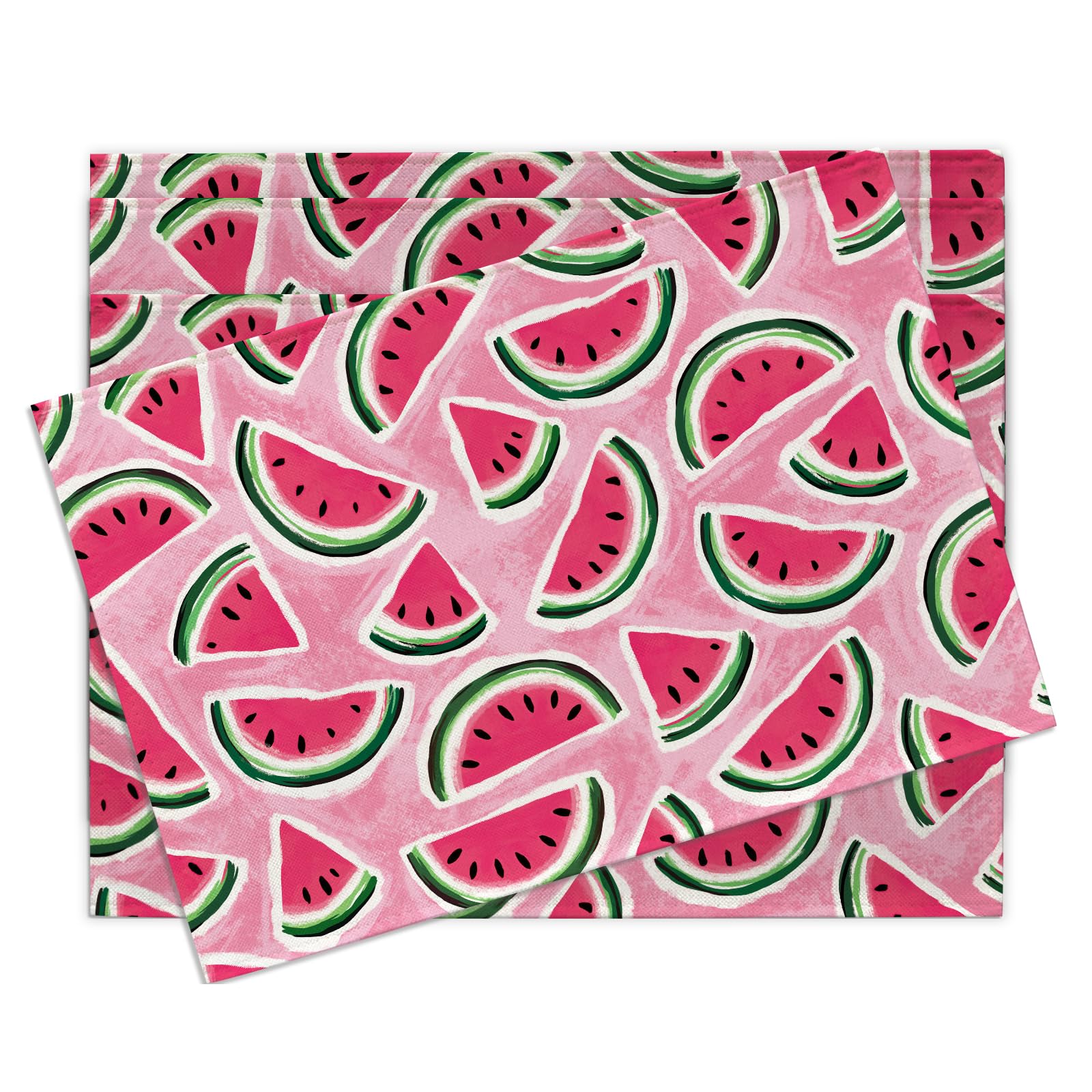 

Summer Watermelon Placemats Set of 4, Pink Watercolor Fruit Dining Place Mats Table Decor, Seasonal Home Kitchen Decoration 12 x 18 Inches 4Pcs-12 X18