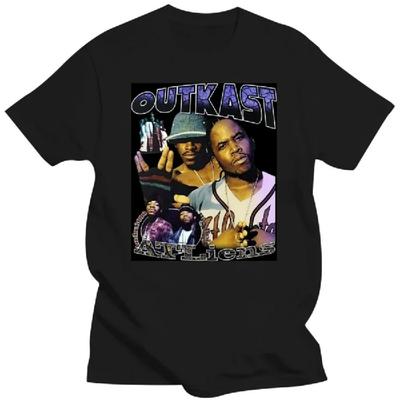 Algodão DMN Vintage Preto Outkast Camiseta Hip Hop Rap Inspirada Masculina Manga Curta Camiseta Pesada Informal Gola Redonda Promoção