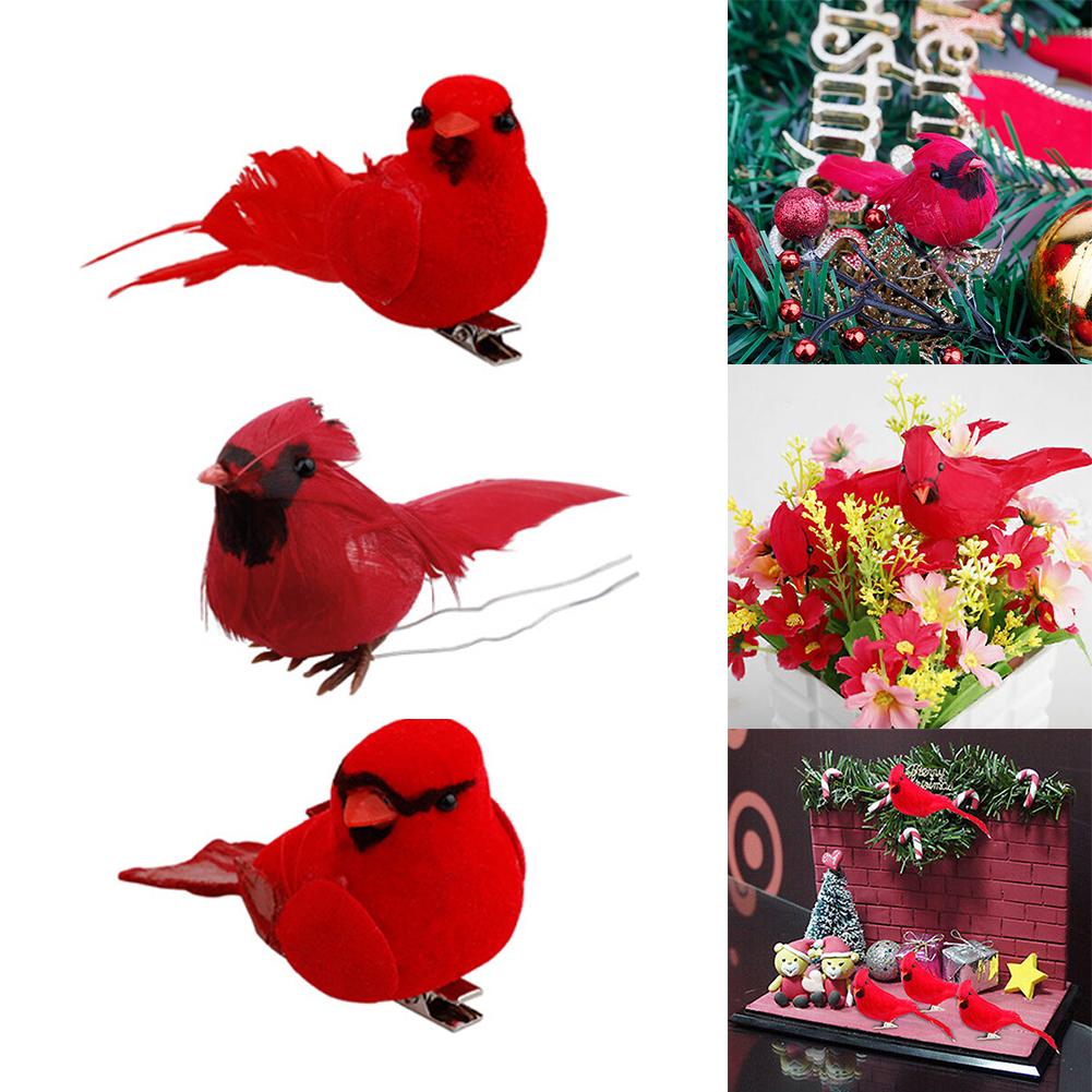 Red Artificial Bird Clip-on Fake Feathered Holiday Simulation 10pcs Decoration Decors Display Garden Ornaments