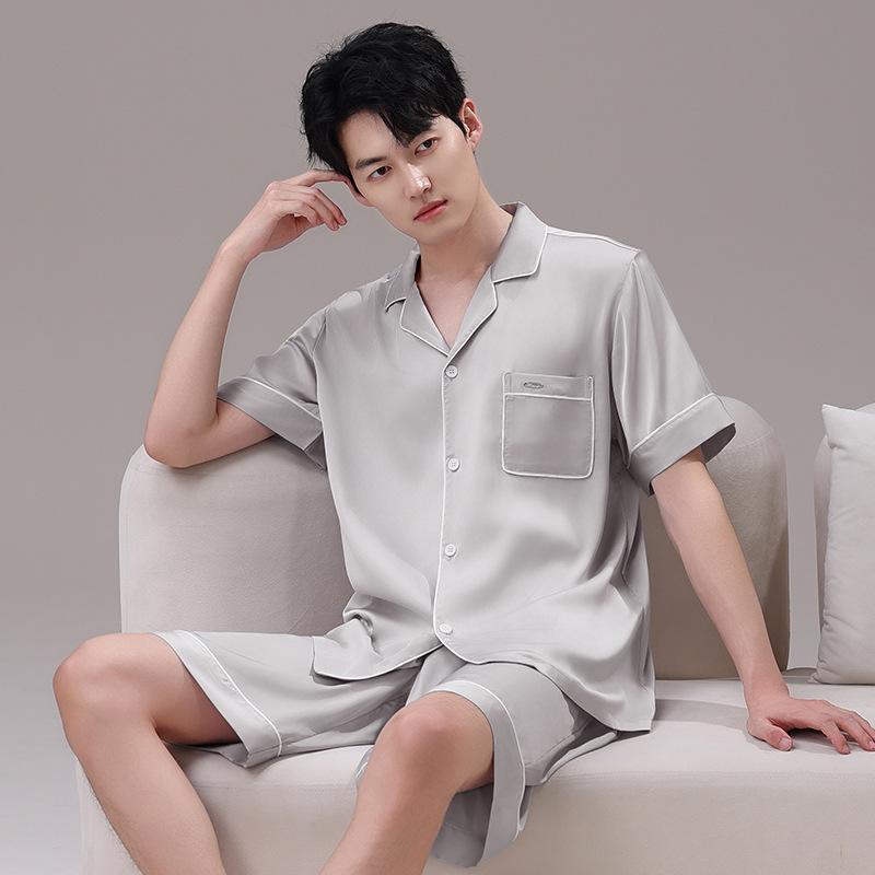 Ice Silk Pajamas Couple 1011 New Summer Thin Short-sleeved Shorts Can Be Worn Outside a Man's and a Woman's Pajamas Loungewear