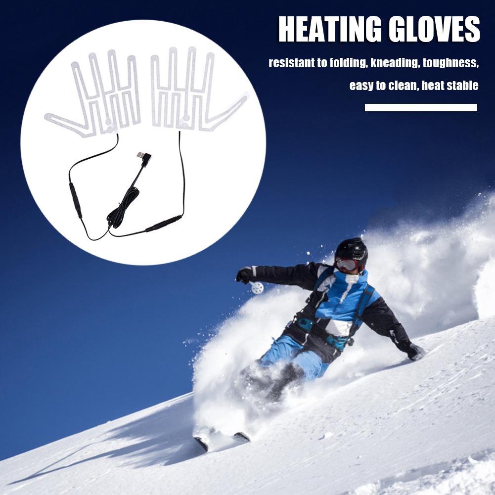 1 Pair Five-Finger Thermal Gloves Heating Pad Carbon Fiber 5V Electric Insulation Heating Film for Outdoor Skiing