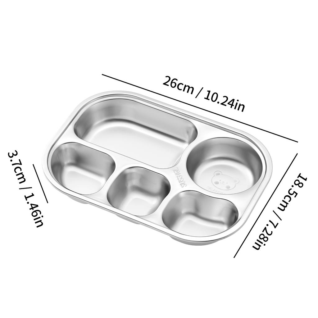 WORTHBUY 4/5 Grids 316 Stainless Steel Dinner Plate Portable Divided Lunch Box For Students Kids Large Capacity Food Contianer