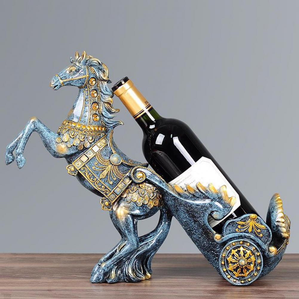 Vintage Horse Wine Bottle Holder Resin Horse Statue Sculpture Beer Bottle Display Stand Organizer Rack Home Kitchen Table Decor