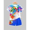 Boys Fashion 3D Printed Casual Pullover Short Sleeve Shorts  Sweatshirt, BoysOutdoor T-Shirt Shorts Se, Perfect for Outdoor