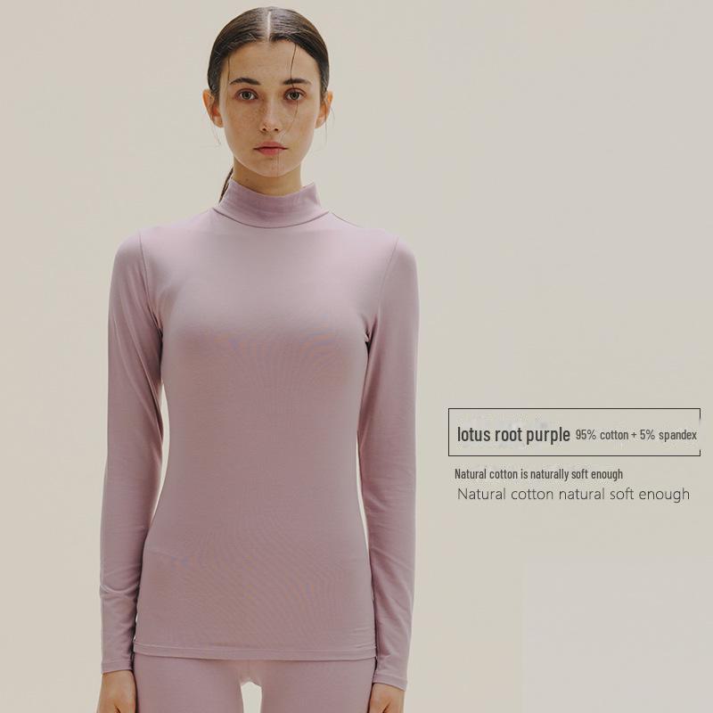 Women's Slim Fit Pure Cotton Mid-Neck Sweater - Solid Color, Autumn/Winter Warm Innerwear